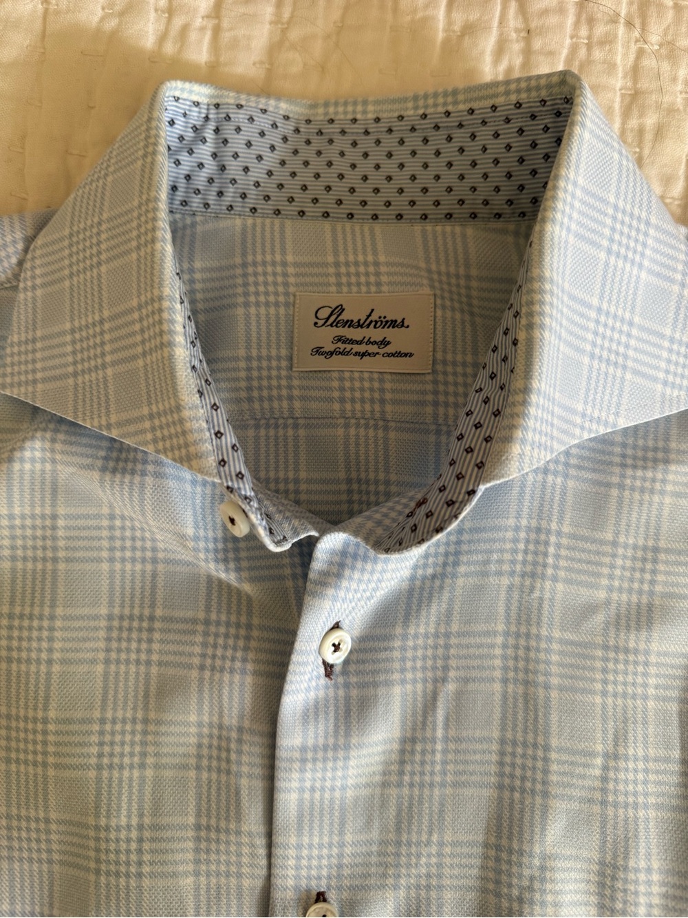 Stenströms Fitted Body Blue Plaid Twofold Cotton Dress Shirt 16/41 - Picture 2 of 7